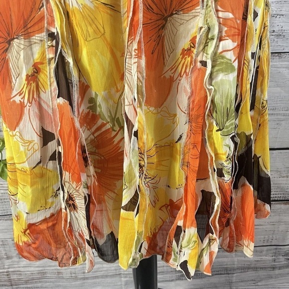 Coldwater Creek Skirt Petite Large Yellow Orange Floral Sheer Midi A Line Boho - Picture 9 of 16